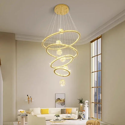 Golden spiral decorbites crystal chandelier with crystal accents and spherical light fixtures for living room lighting