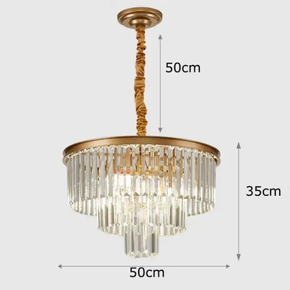 Gold-toned DecorBites crystal chandelier stair pendant light with cascading clear crystal rods and twisted fabric cord