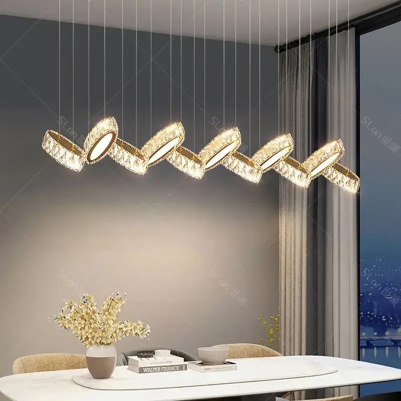 Gold-toned crystal-encrusted zigzag pendant light from decorbites crystal chandelier for modern living room lighting