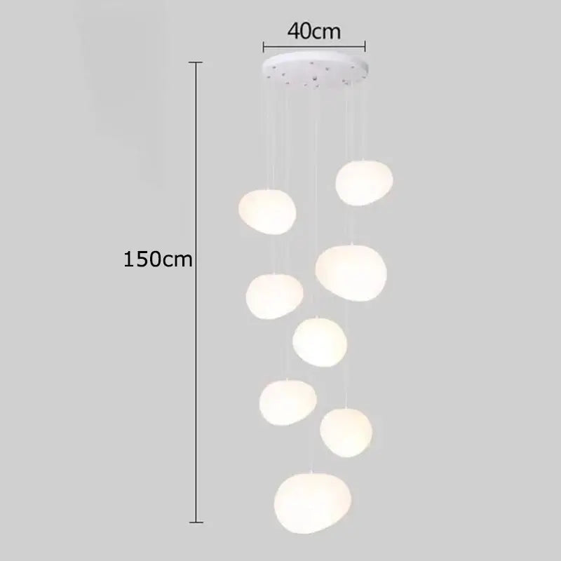 Modern white pendant light with seven frosted glass globes from DecorBites crystal chandelier stair collection