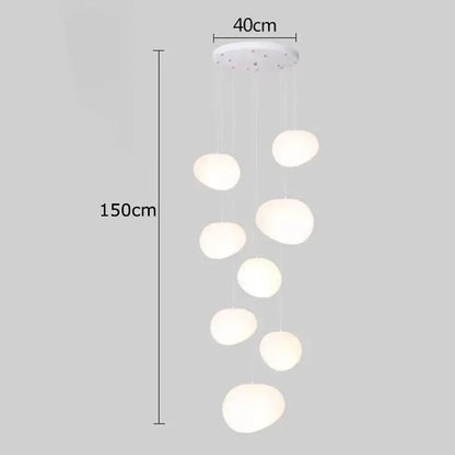 Modern white pendant light with seven frosted glass globes from DecorBites crystal chandelier stair collection