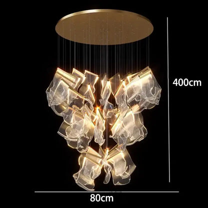 Modern decorbites crystal chandelier pendant light with gold ceiling mount and cascading glass shards for stair lighting