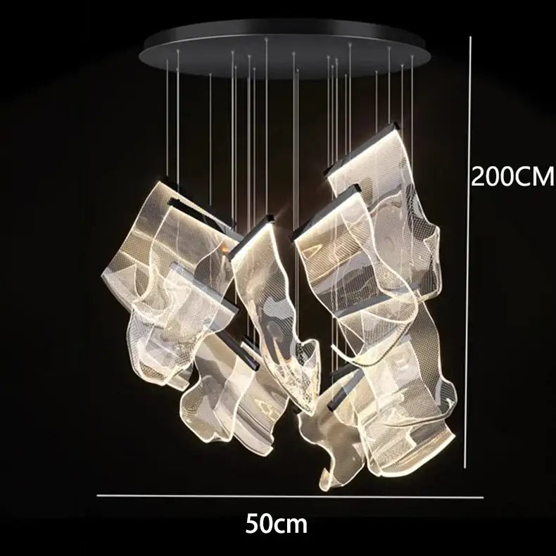 Modern decorbites crystal chandelier stair pendant light with translucent mesh panels and warm led illumination