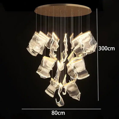 Decorbites crystal chandelier pendant light with translucent sculptural glass and brass base for modern stair lighting