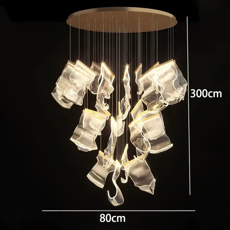 Decorbites crystal chandelier pendant light with translucent sculptural glass and brass base for modern stair lighting