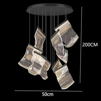 Modern black circular DecorBites crystal chandelier stair pendant light with five translucent mesh fixtures for living rooms