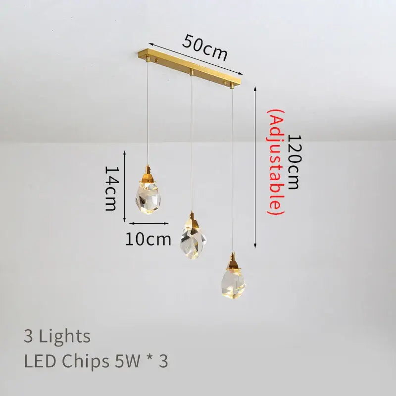 Gold-toned decorbites crystal chandelier with three faceted glass teardrop pendants for chandelier staircase pendant lighting