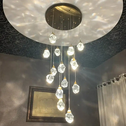 Modern decorbites crystal chandelier with clear glass pendants and brass finish for staircase pendant lighting fixture