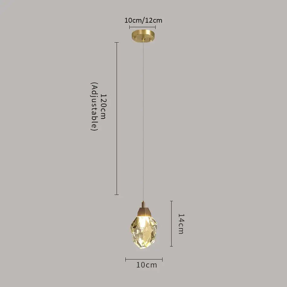 Decorbites crystal chandelier with golden finished faceted teardrop glass pendant hanging from brass mount for staircase