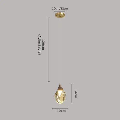Decorbites crystal chandelier with golden finished faceted teardrop glass pendant hanging from brass mount for staircase
