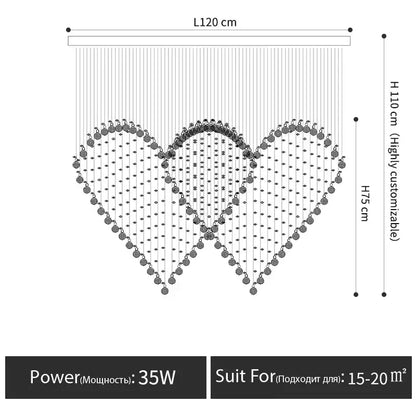DecorBites™ chandelier table lamp set with a decorative black beaded curtain featuring heart patterns and adjustable strands