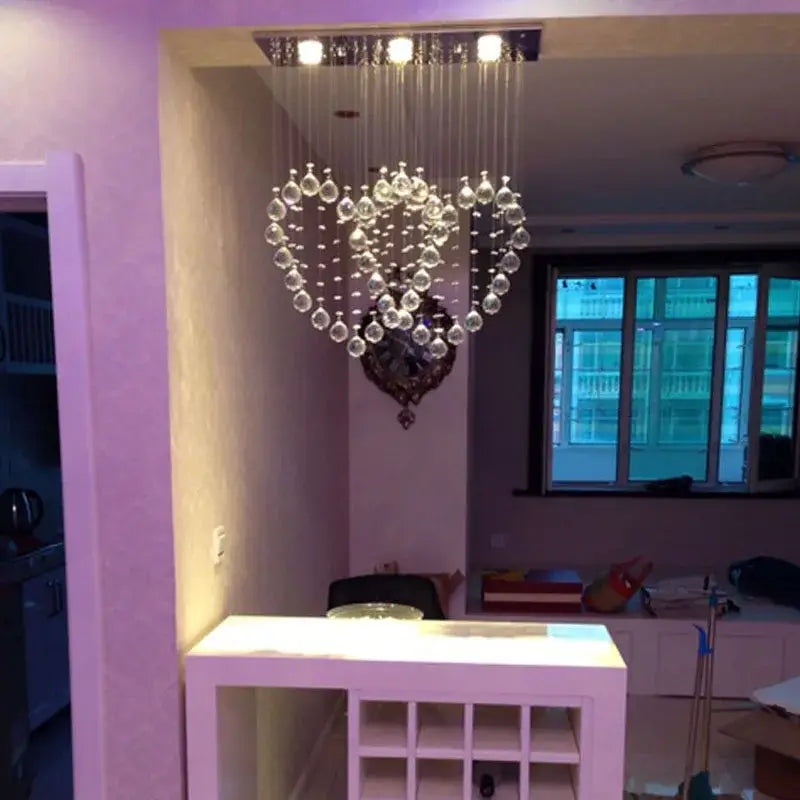Decorbites crystal chandelier table lamp set with heart-shaped crystal design and chrome finish for modern bedrooms