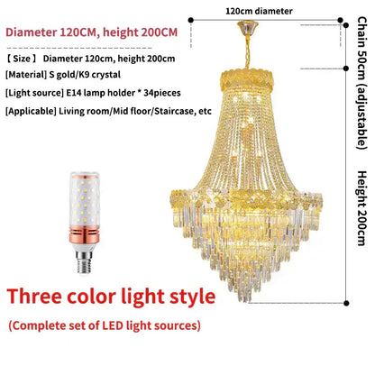 Golden decorbites crystal chandelier with cascading k9 crystal strands and gold metal frame for villa living room luxury