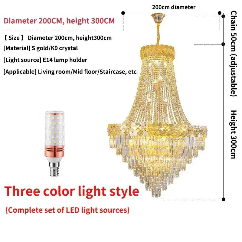 Decorbites crystal chandelier with gold and clear crystal tiered cascading design for villa living room luxury use