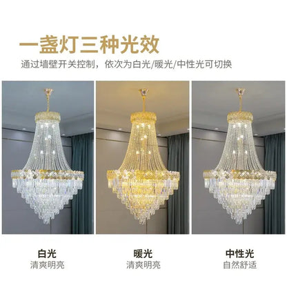 Luxurious gold-toned decorbites crystal chandelier with cascading clear faceted crystals for villa and elegant spaces