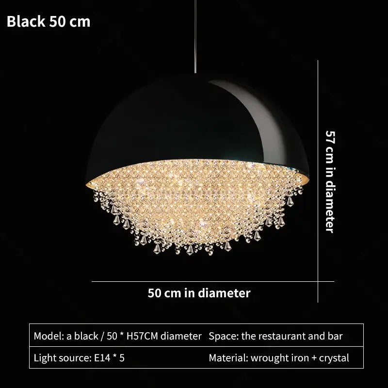 Black dome-shaped decorbites crystal chandelier pendant light with sparkling crystal fringe for living room use