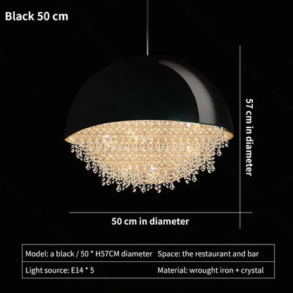 Black dome-shaped decorbites crystal chandelier pendant light with sparkling crystal fringe for living room use