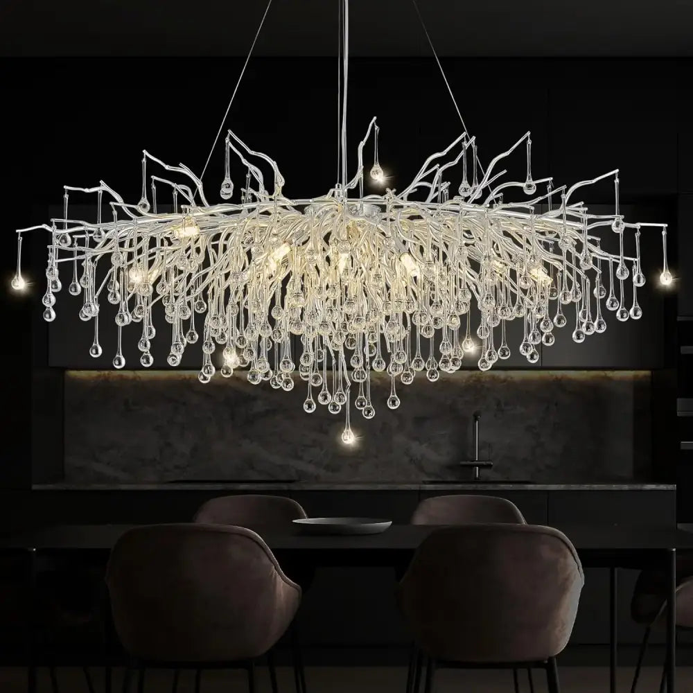 DecorBites crystal chandelier light fixture with modern branching design and clear glass raindrop crystals