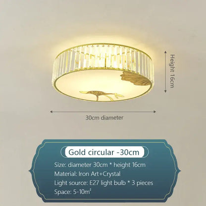 Decorbites crystal chinese gold lotus ceiling light with gold circular design and crystal leaf accents for living room