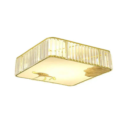 Rectangular decorbites crystal chinese gold lotus ceiling light with gold frame and clear crystal bars for living room