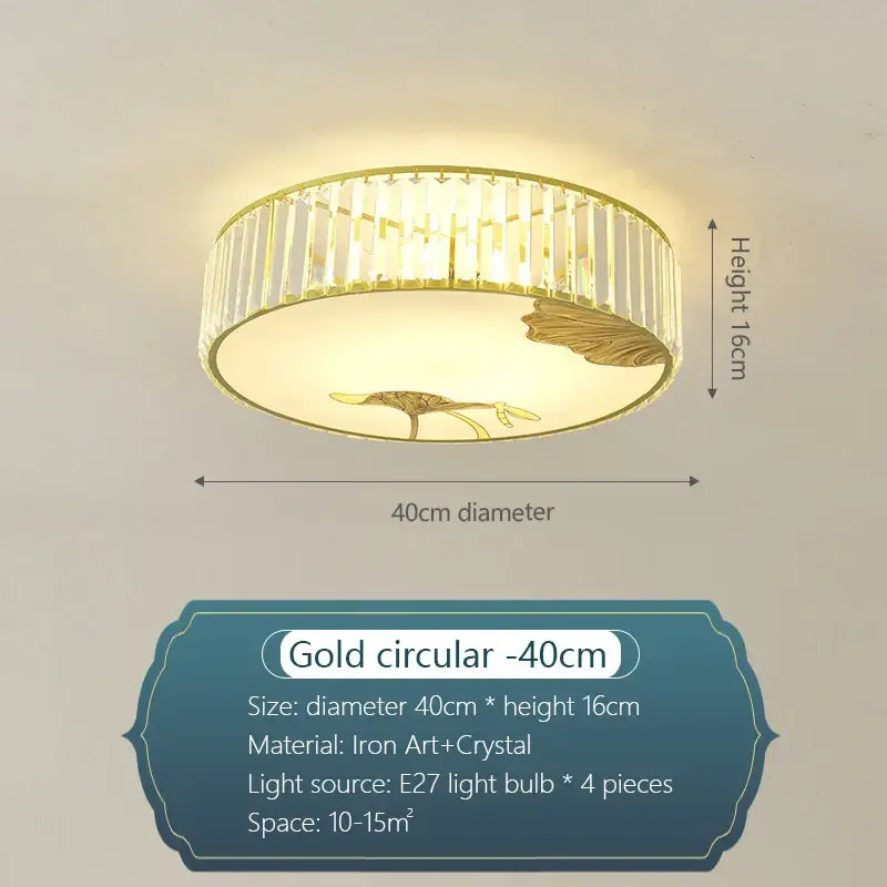 Decorbites crystal chinese gold lotus ceiling light with 40cm diameter iron art frame and crystal rod diffuser