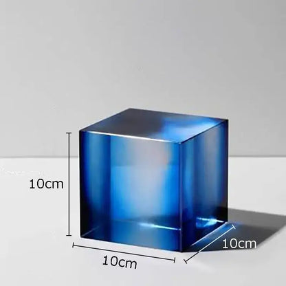 Decorbites crystal cube translucent blue glass sculpture 10cm decorative living room crystal cube ornament