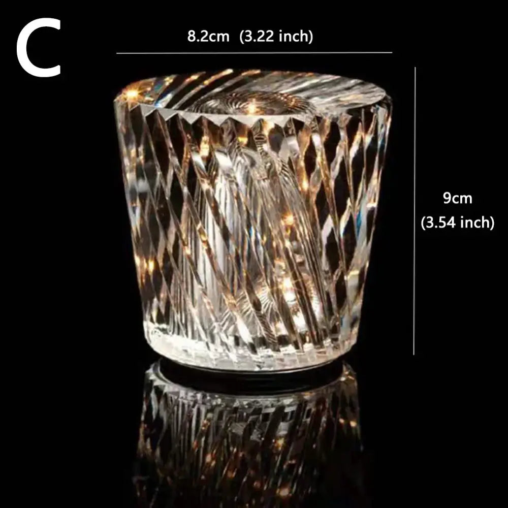 Decorbites crystal diamond night light with faceted clear glass and diamond-cut pattern featuring internal led lights