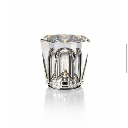 Decorbites crystal diamond night light clear faceted glass candle holder with led bulb for bedroom table lamp