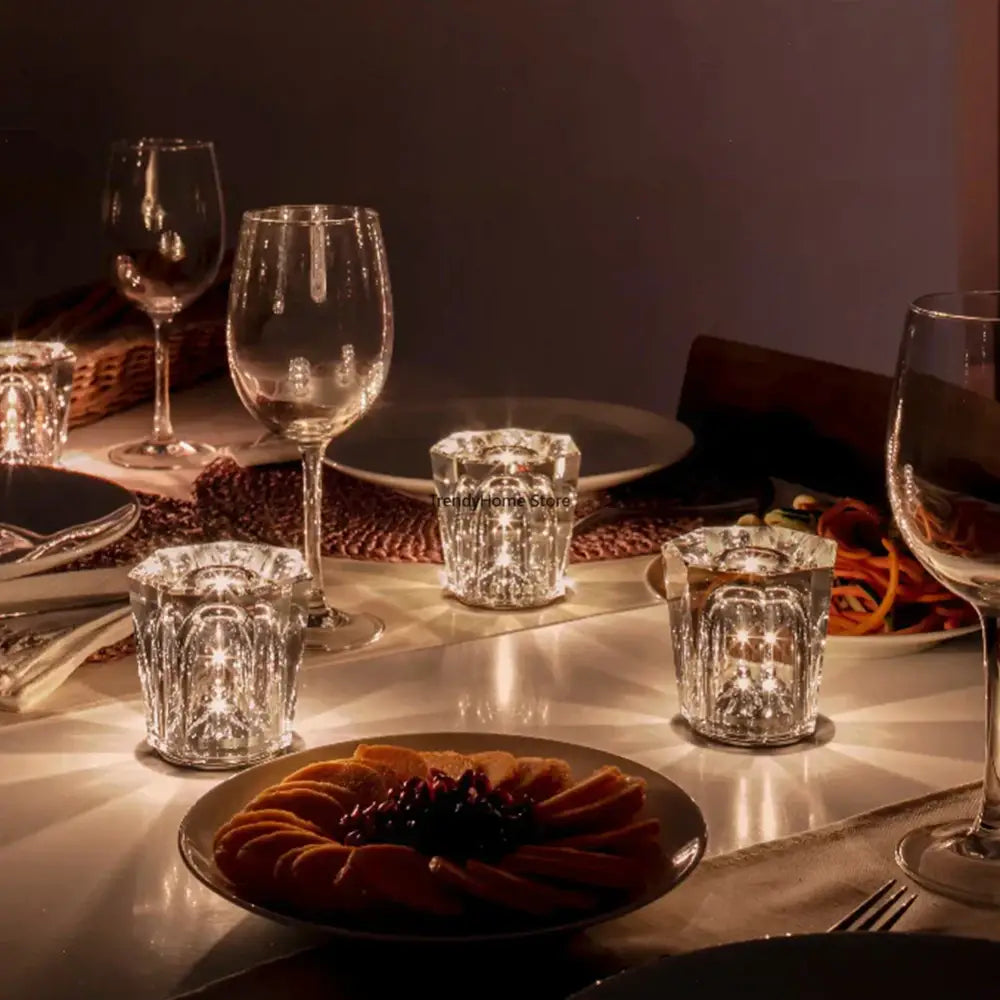 Clear faceted glass candle holders with intricate cut patterns for decorbites crystal diamond night light bedroom lamp