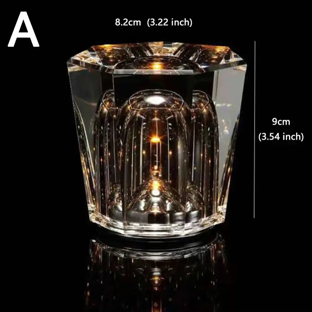 Decorbites crystal diamond night light featuring a clear faceted crystal glass candle holder with warm internal lighting