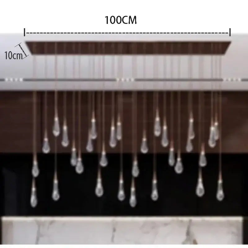 Modern minimalist decorbites crystal drop chandelier with wooden rectangular top and clear glass teardrops for dining room light