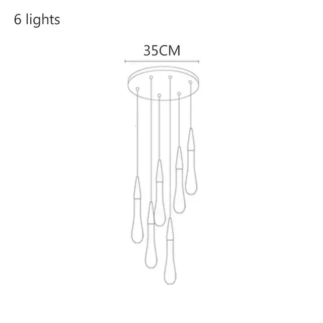 Modern minimalist decorbites crystal drop chandelier with six gold glass teardrop pendants for dining room lighting