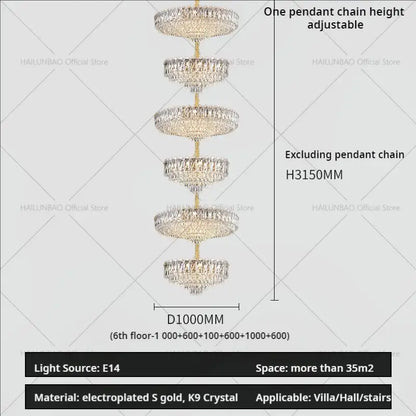 Decorbites crystal duplex chandelier gold living room lighting with cascading crystal tiers and electroplated s gold frame