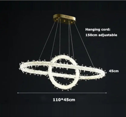 Modern decorbites crystal flower led chandelier with two interlocking rings and clear crystal beads for dining room lighting