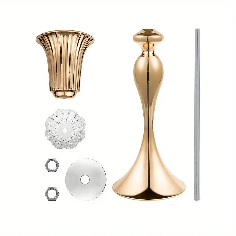 Gold-colored metal flower stand with fluted design and polished finish from decorbites crystal flower stand set