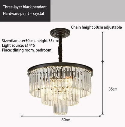 Black three-layer pendant crystal gold chandelier by decorbites with amber rods and hardware paint finish for living room