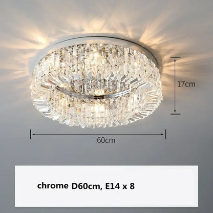 Chrome-finished decorbites crystal gold ceiling light with two tiers of faceted crystals and eight e14 bulbs for dining room
