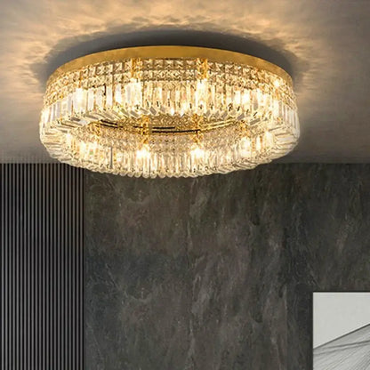 Gold-toned decorbites crystal gold chandelier ceiling light with clear crystal prisms for dining room ceiling light