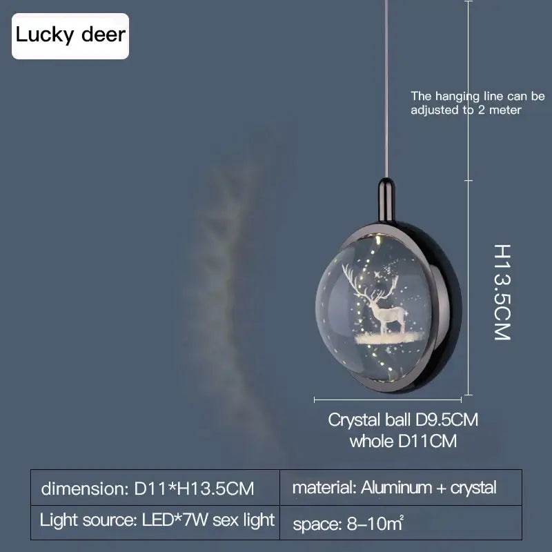 Decorbites crystal jellyfish gold bedroom pendant light with oval silver aluminum frame and illuminated lucky deer design