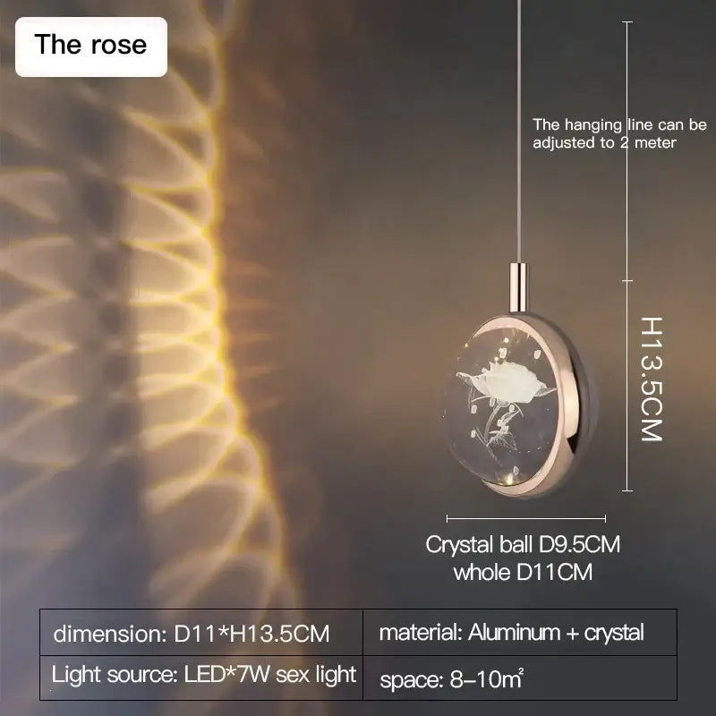 Decorbites crystal jellyfish chandelier gold bedroom pendant light with rose design encased in crystal ball and aluminum frame