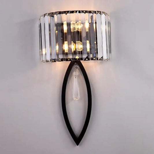 Crystal-encrusted decorbites crystal led black wall lamp with sleek metal frame and clear droplet for bedroom lighting