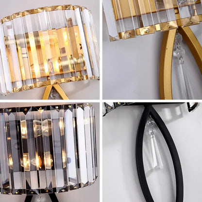 Gold and clear crystal decorbites crystal led black wall lamp with droplet featuring modern geometric design for bedroom