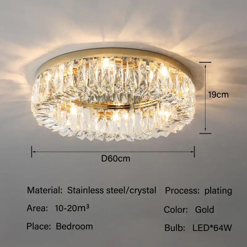 Gold-plated decorbites crystal led circular ceiling light with multi-tier faceted prisms for elegant living rooms