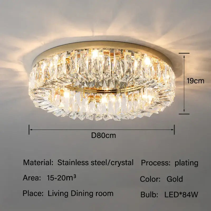 Gold-plated decorbites crystal led circular ceiling light with multi-tier faceted crystal prisms for living room use