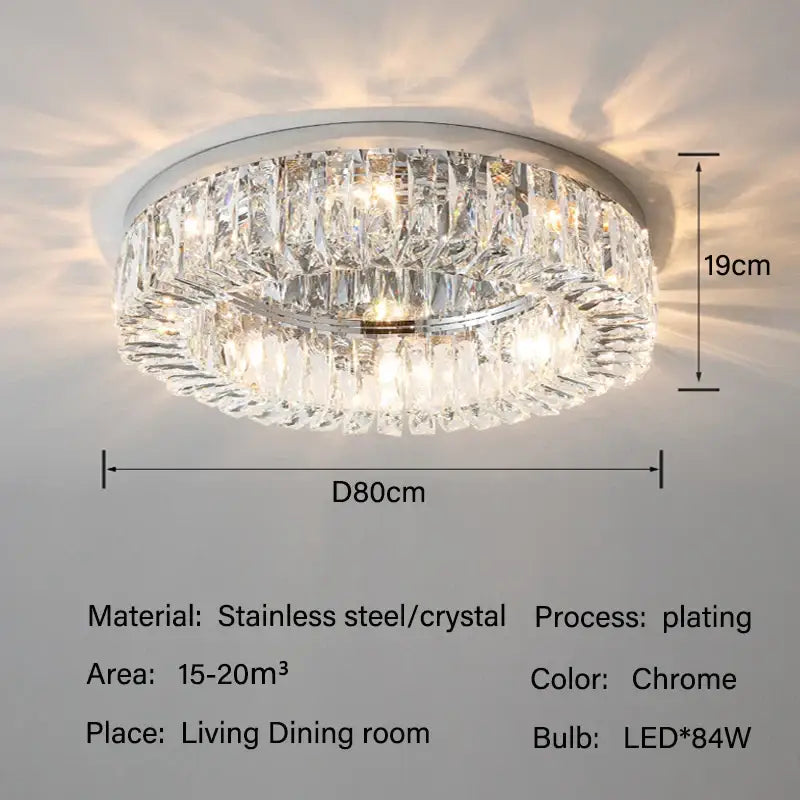 Decorbites crystal led ceiling lights chrome chandelier with faceted crystals in two tiers for living room use