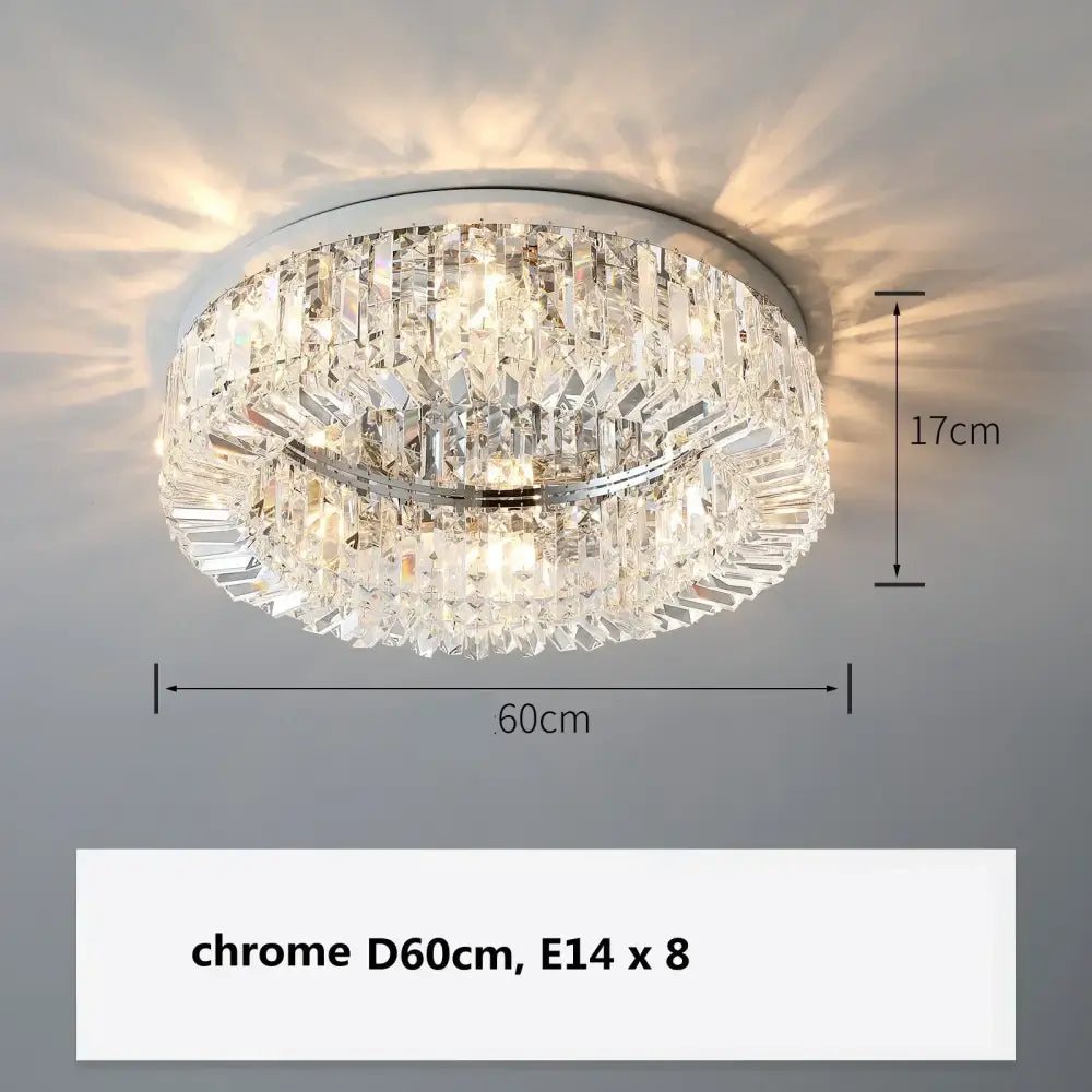 Decorbites™ crystal led chandelier ceiling light in gold with chrome circular frame and cascading crystal prisms for dining room