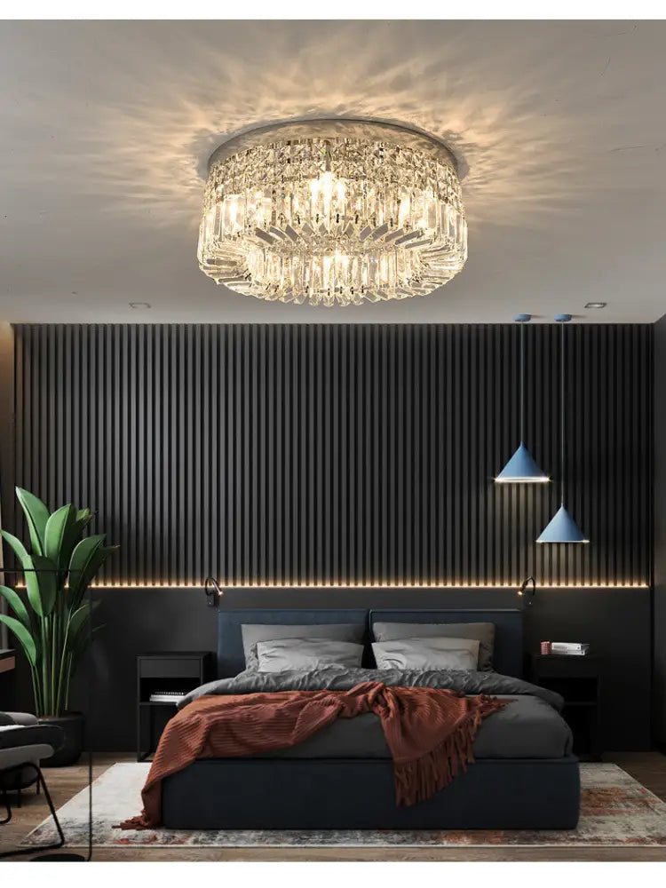 Decorbites™ crystal led ceiling light in gold with circular multi-tiered faceted crystals for modern dining room use