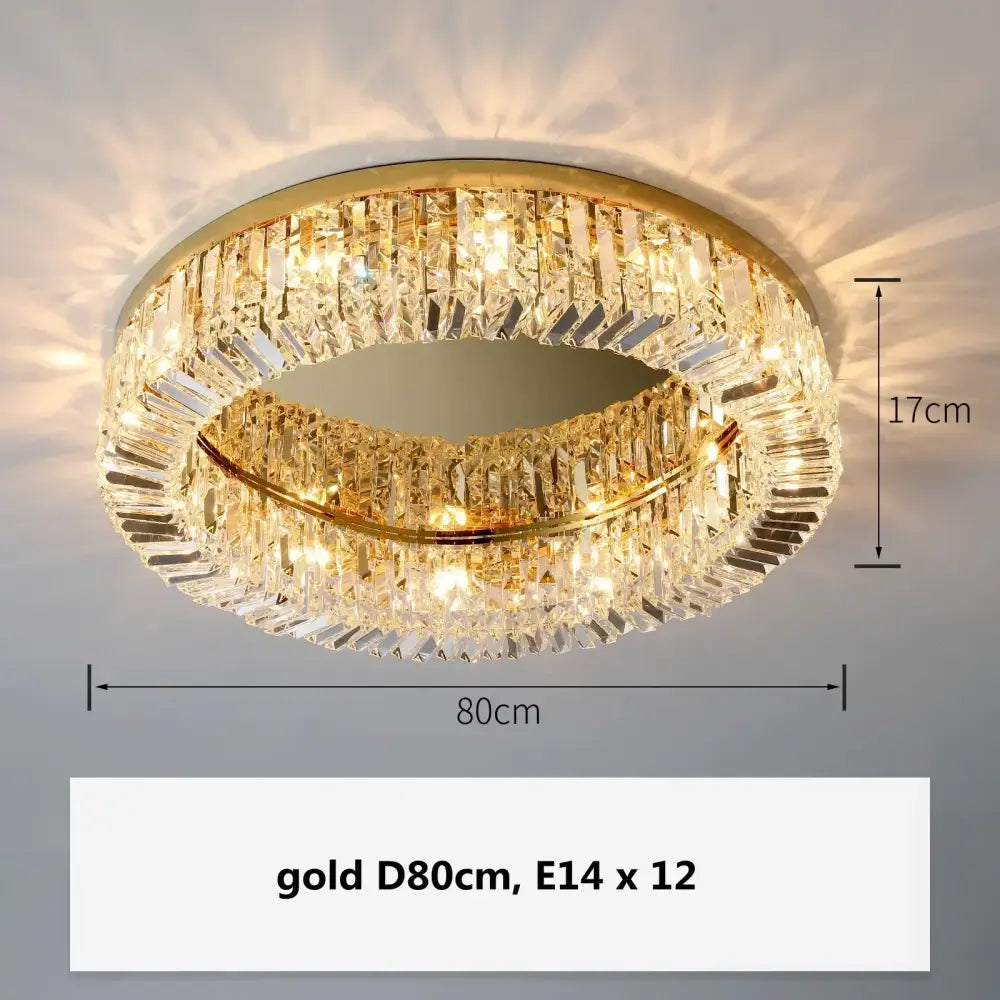 DecorBites™ gold crystal LED ceiling light with two rings of prisms and 12 e14 bulbs modern crystal ceiling for dining room