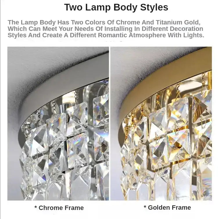 DecorBites™ crystal LED chandelier ceiling light gold with clear crystal prisms for a modern crystal ceiling dining room ambiance