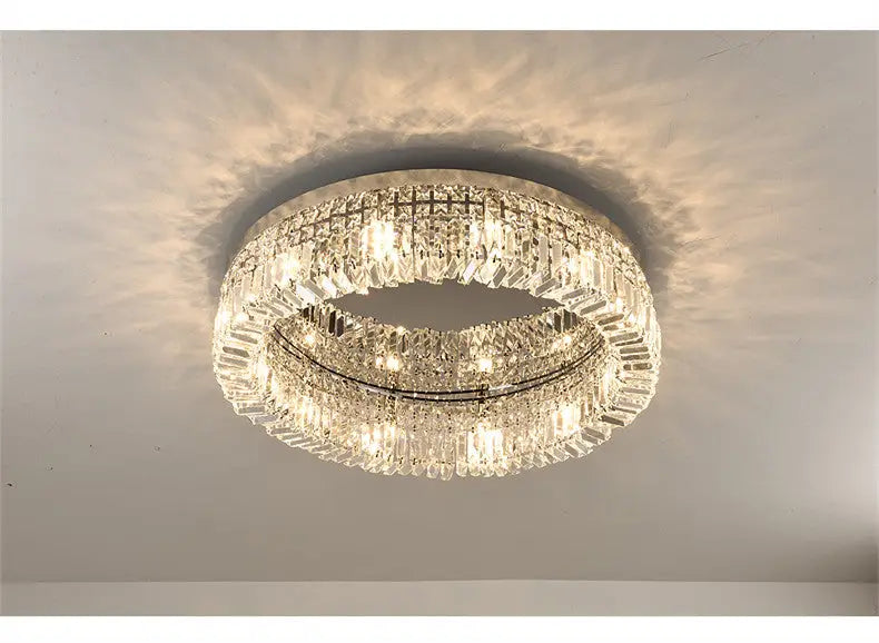 DecorBites™ modern crystal ceiling light with gold polished chrome frame and faceted crystal prisms for dining room